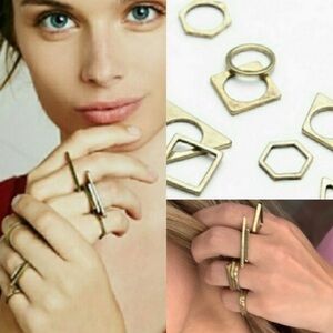NWOT Free people aged gold shapes stacking rings stackable minimal geometric